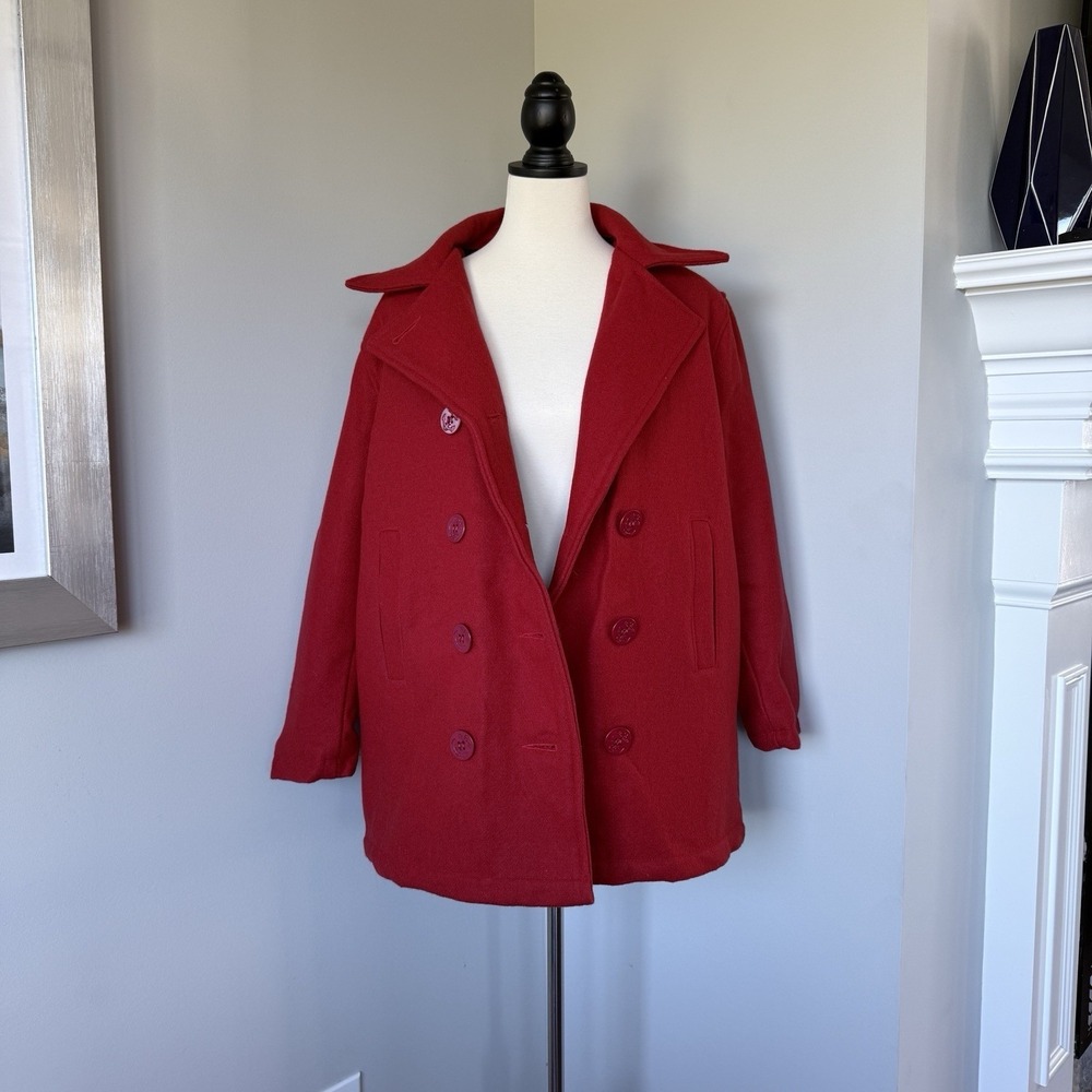 Vintage Holloway Red Wool Pea Coat Ladies Large Made in USA Quilted Lining - Picture 4 of 16